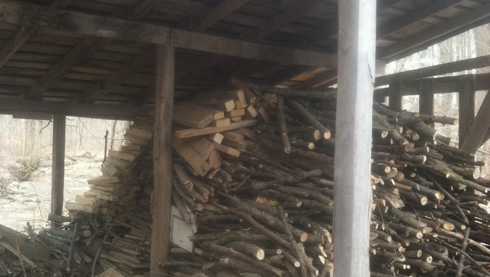 Our syrup is cooked over a wood fire. This is the smaller parts of the tree that are not sold as firewood.